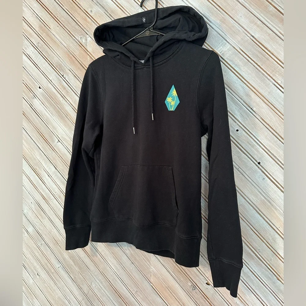 Volcom Since Forever Black Colourful Hoodie Graphic Design Palm Trees - Picture 2 of 6